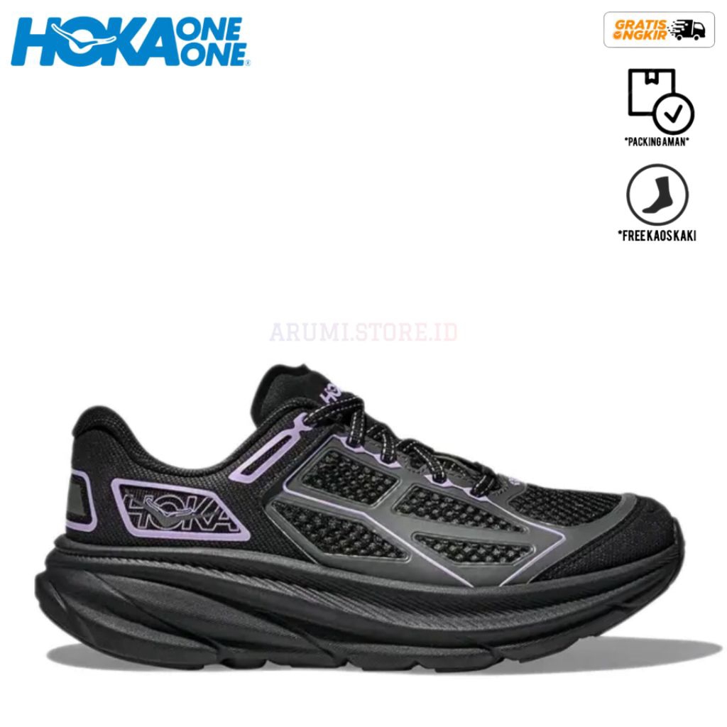 Sepatu Running Hoka Clifton 9 Black Flowers