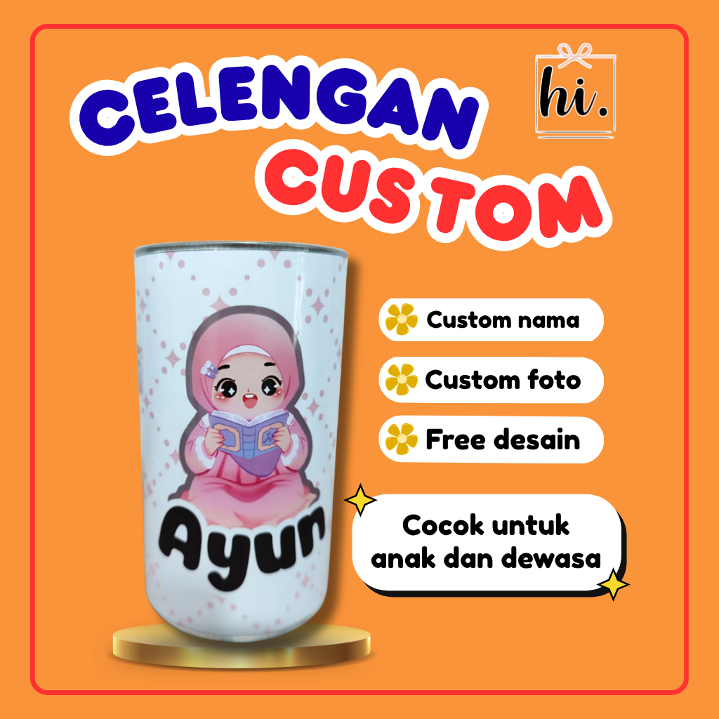 CELENGAN CUSTOM NAMA DAN FOTO SOUVENIR/HADIAH ULTAH WISUDA SEDEKAH SUBUH