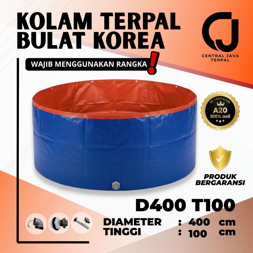 Kolam Terpal Bulat Bundar A20 Diameter 4m Tinggi 1m - D400 T100 cm Untuk Budidaya Ikan Lele Gurame