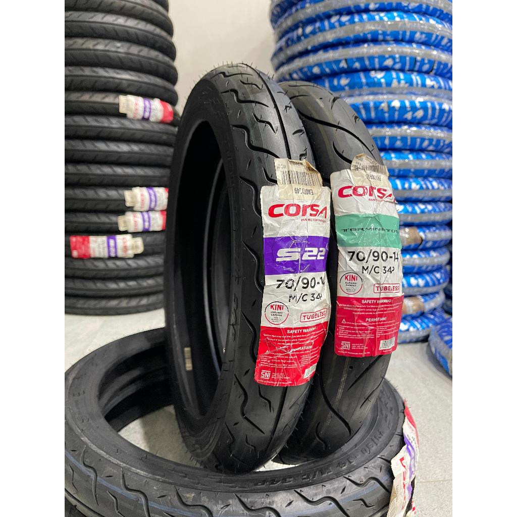 Ban Tubles Ring 14 Motor Matic Ukuran 70/90-14 Corsa Terminator / S22 Untuk Beat Vario Mio Xeon SNI