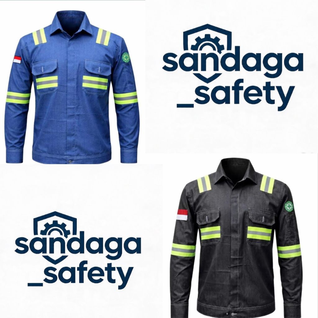 kemeja safety jeans wearpack safety pria kemeja atasan lengan panjang mekanik warna black blue jeans