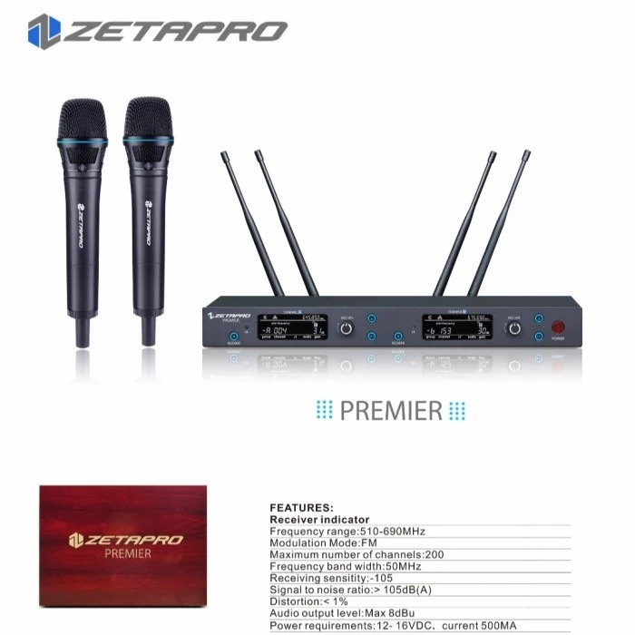 Microphone Wireless Zetapro Premier Original UHF 4 Antenna 5G Technology