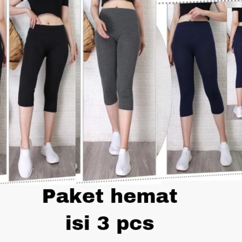 PROMO ISI 3 PCS Legging 3/4 Bahan Kaos Wanita Legging Pendek Wanita Legging Kaos