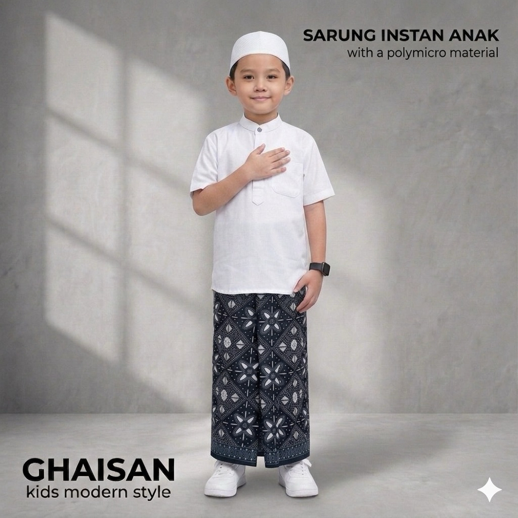 Sarung Instan Anak laki-lakiSeries Hitam Manis Usia 2 sampai 14 Tahun Model Rok Motif Batik Pekalong