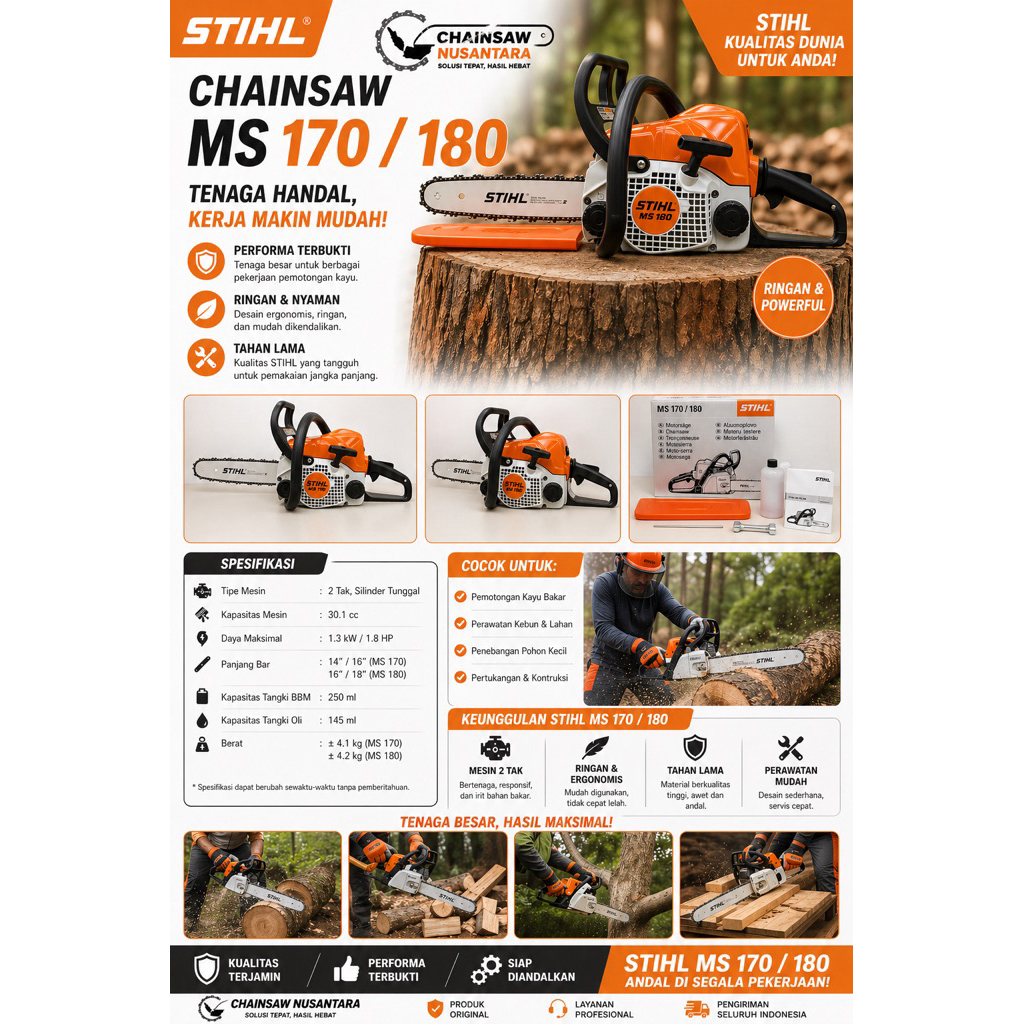Promo Mesin Gergaji Kayu Stihl MS170/180 Bar Pendek - Mesin Senso Kecil