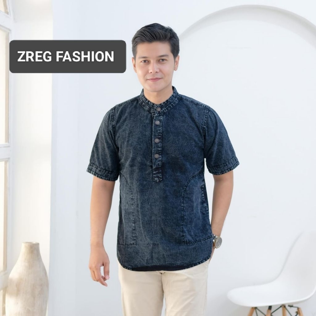 Baju Koko jeans Kurta premium Quality Kurta jeans Koko lengan pendek