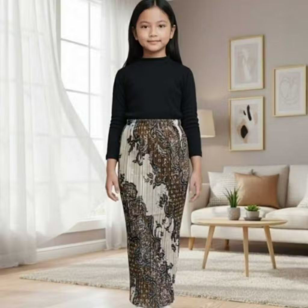 Rok Plisket Batik Anak |  Bawahan Kebaya Anak | Rok Anak Pinggang Full-Karet / Rok Kebaya