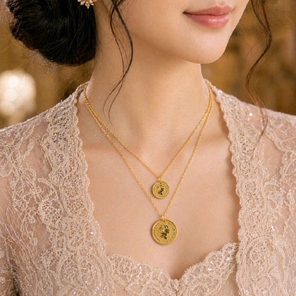 kalung titanium liontin koin doble