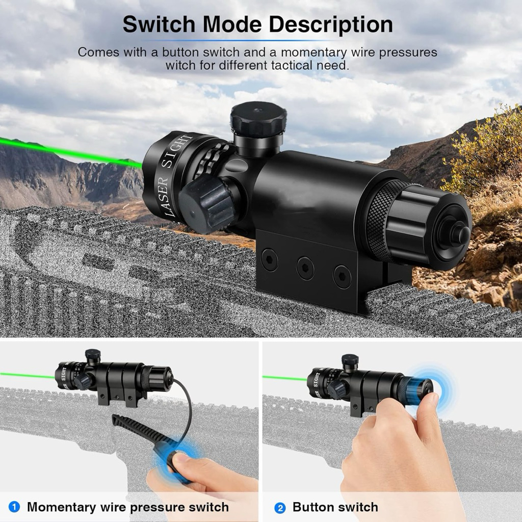 Laser Scope Green Dot Airsoft Rifle - Warna Hijau, Tahan Air, Mudah Dipasang