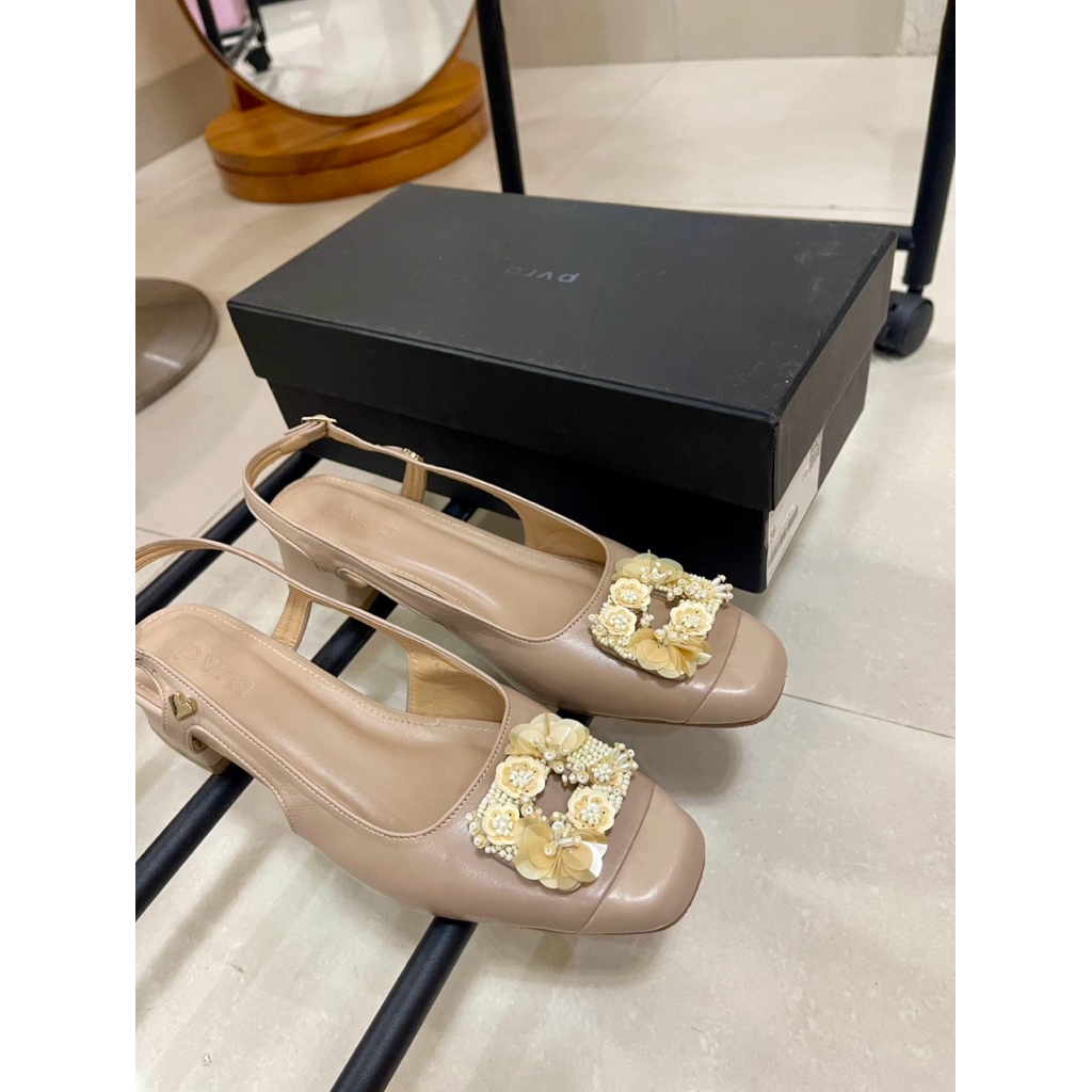 sepatu pvra size 38 kania heels tan cream
