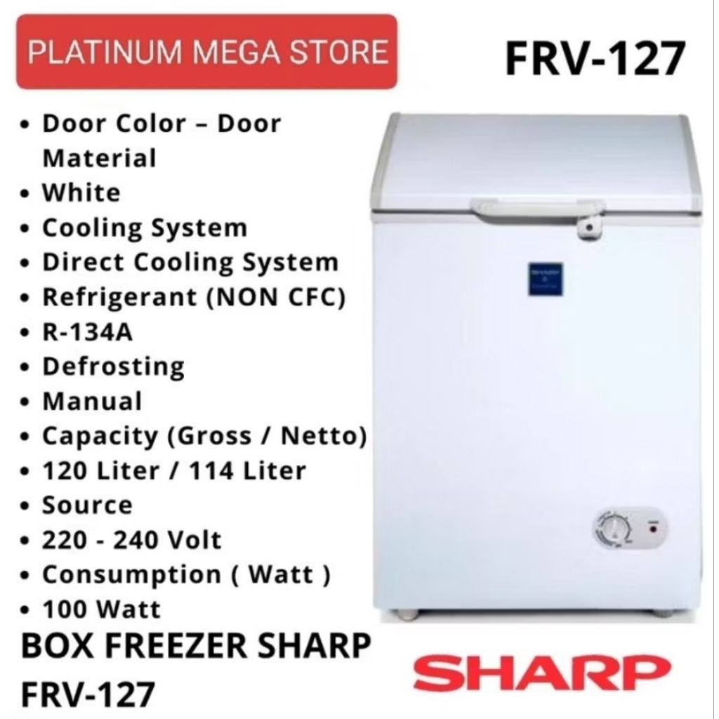 SHARP CHEST FREEZER BOX FRV127 KAPASITAS 120 LITER/ PROMO