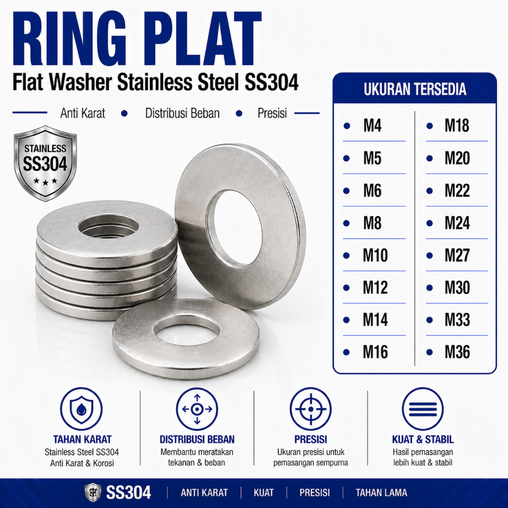 Ring Plat M12 / Flat Washer M12 / WP M12 / Ring Plat Stainless M12 SS304