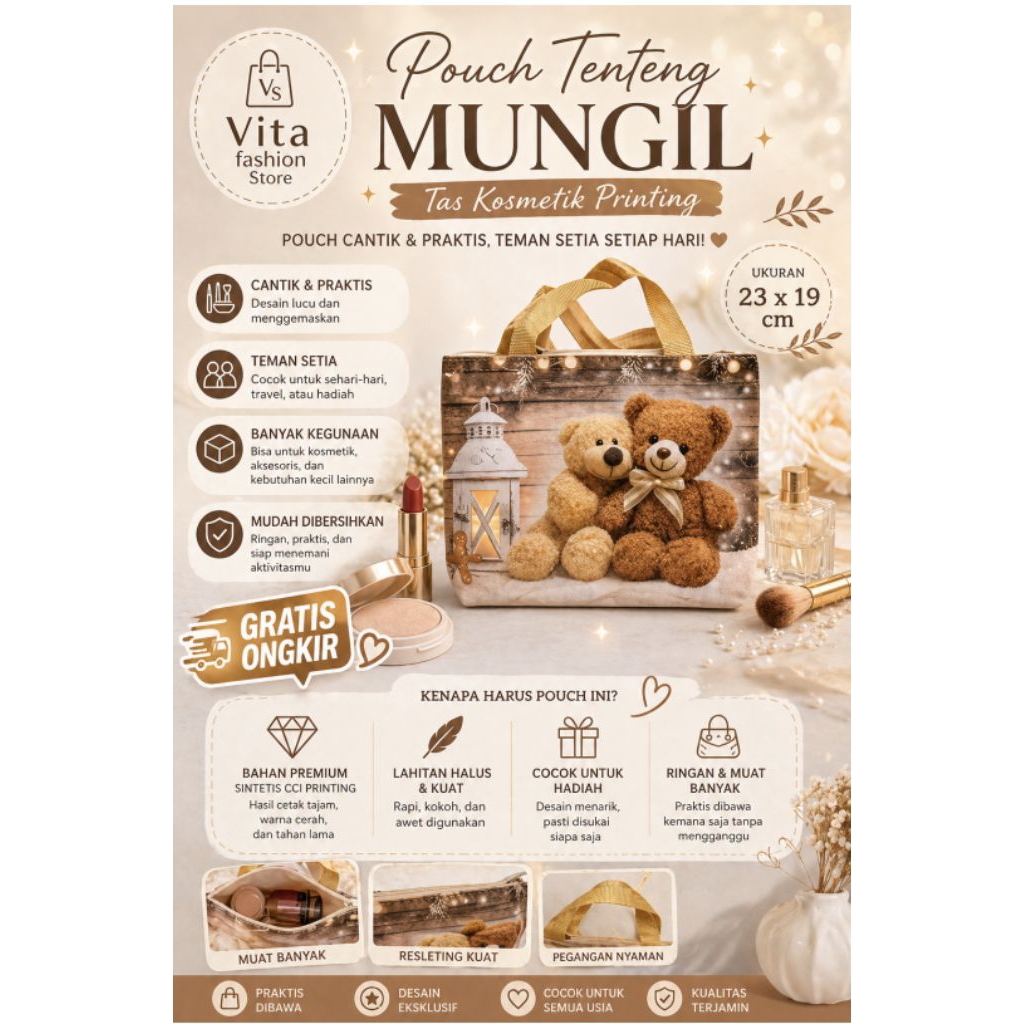 Pouch Mini Wanita Simple Elegan Tas Kosmetik Kecil Multifungsi Kekinian