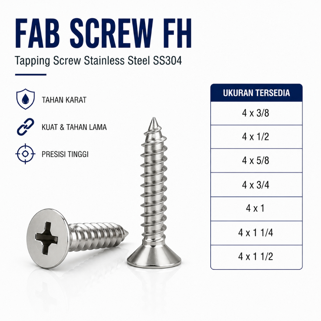 FAB 4X 3/8 Tapping Screw FH 4 X  3/8 Skrup Kepala Rata Stainless SS304