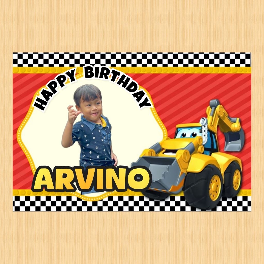 Spanduk EXCAVATOR banner spanduk banner ultah anak background EXCAVATOR custom backdrop ulang tahun 