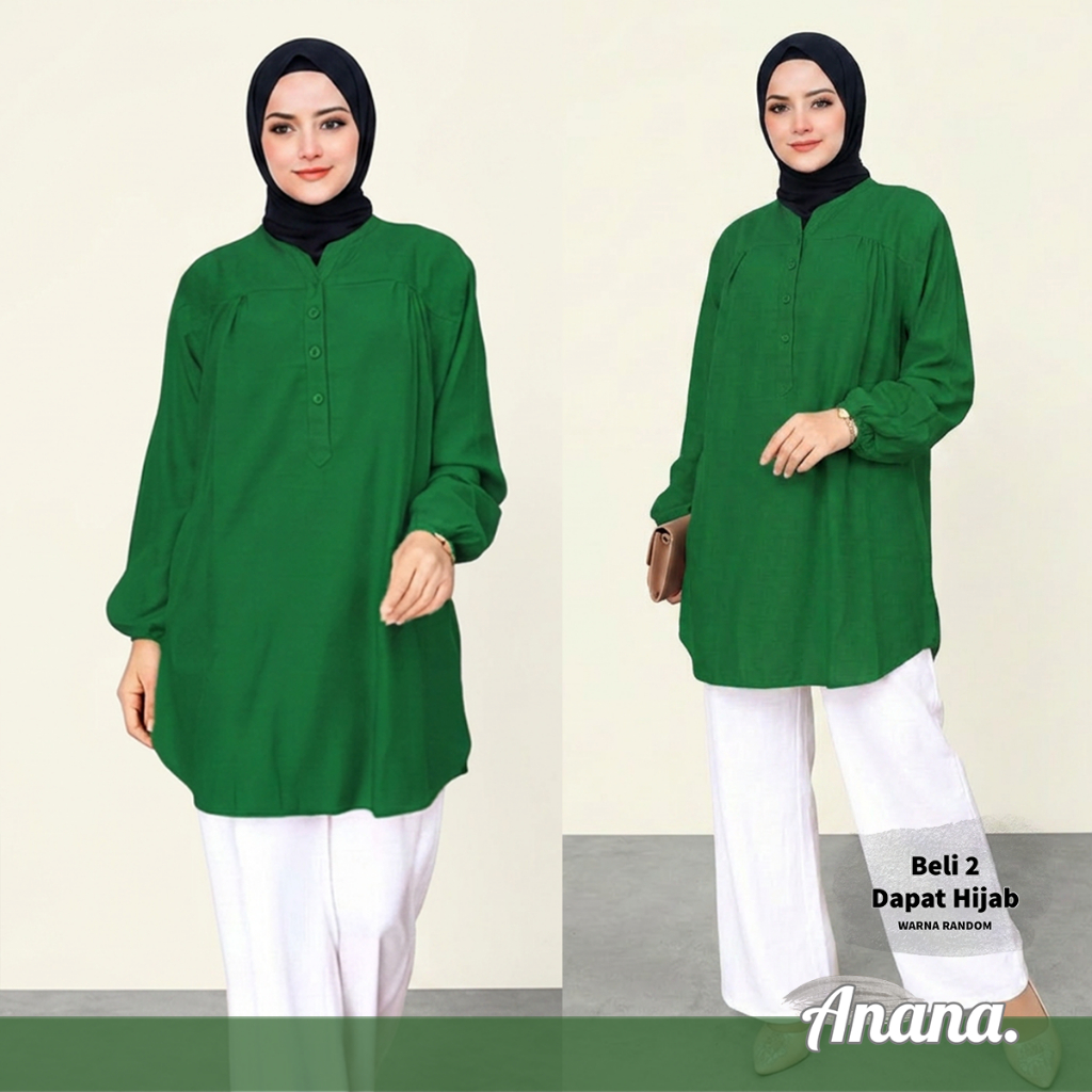 Baju Kemeja Blouse Wanita Dewasa Remaja Busana Muslim Hijau Botol