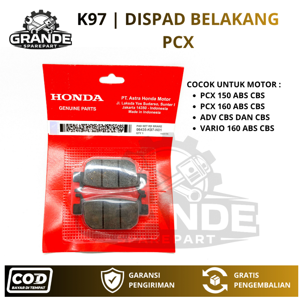 K97 DISPAD BELAKANG PCX 150 ABS CBS / PCX 160 ABS CBS / VARIO ABS CBS / KAMPAS REM / DISPAD BELAKANG
