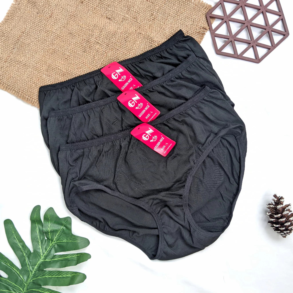 [ 12 pcs ] CD Golden Nick Khusus Hitam | Celana Dalam Wanita Lusinan Polos | CD Golden Nick Katun
