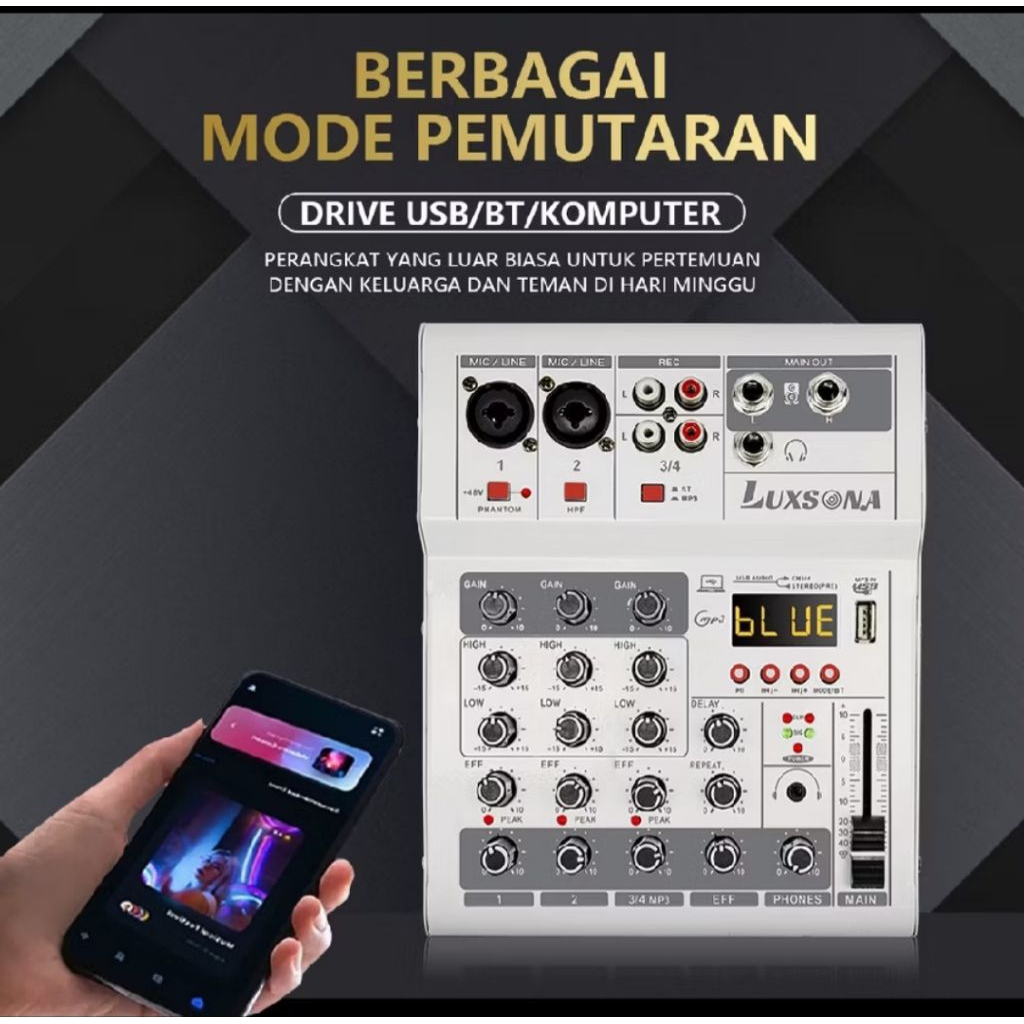 LUXSONA Mixer 4 Channel Audio Mixer Soundcard USB Bluetooth mixer murah cuci gudang mendukung perala