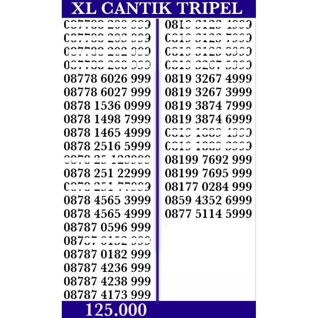 PERDANA NOMER CANTIK XL/AXIS TRIPEL