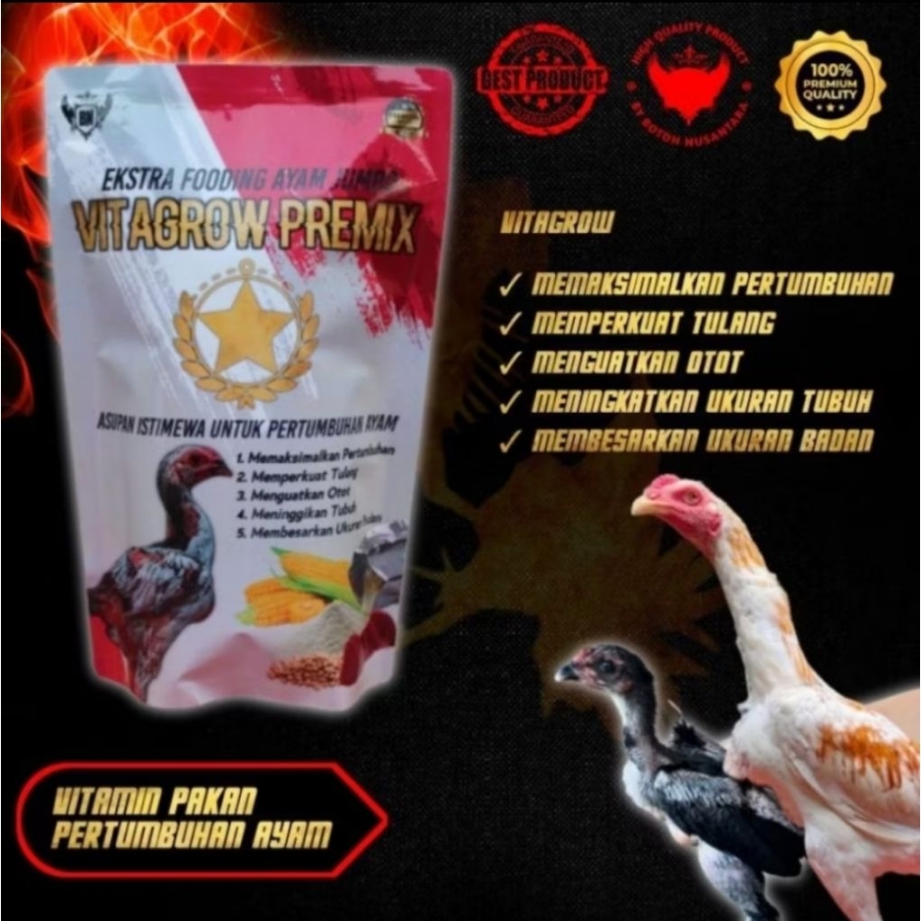 Vitagrow Premix 200Gram Suplemen Vitamin Ransum Pakan Ayam Cepat Besar Ayam Gemuk Pakan Ayam Tulanga