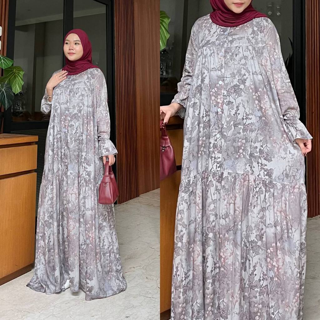 Daster Dress Gamis Lengan Panjang Motif Kekinian Bahan Rayon Premium Busui Kerah Shanghai Jumbo