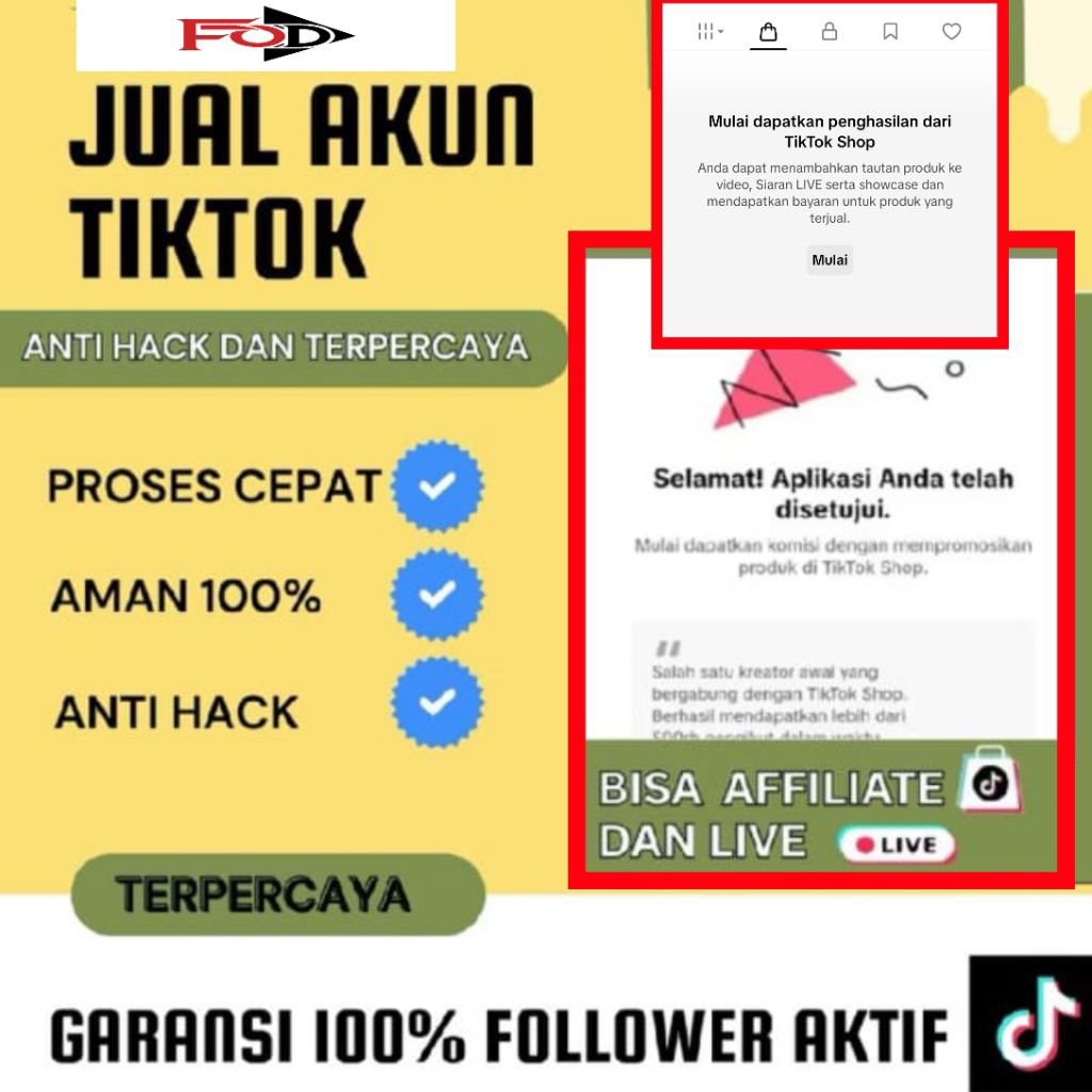 Jual Akun TikTok 1k++ followers Affiliate