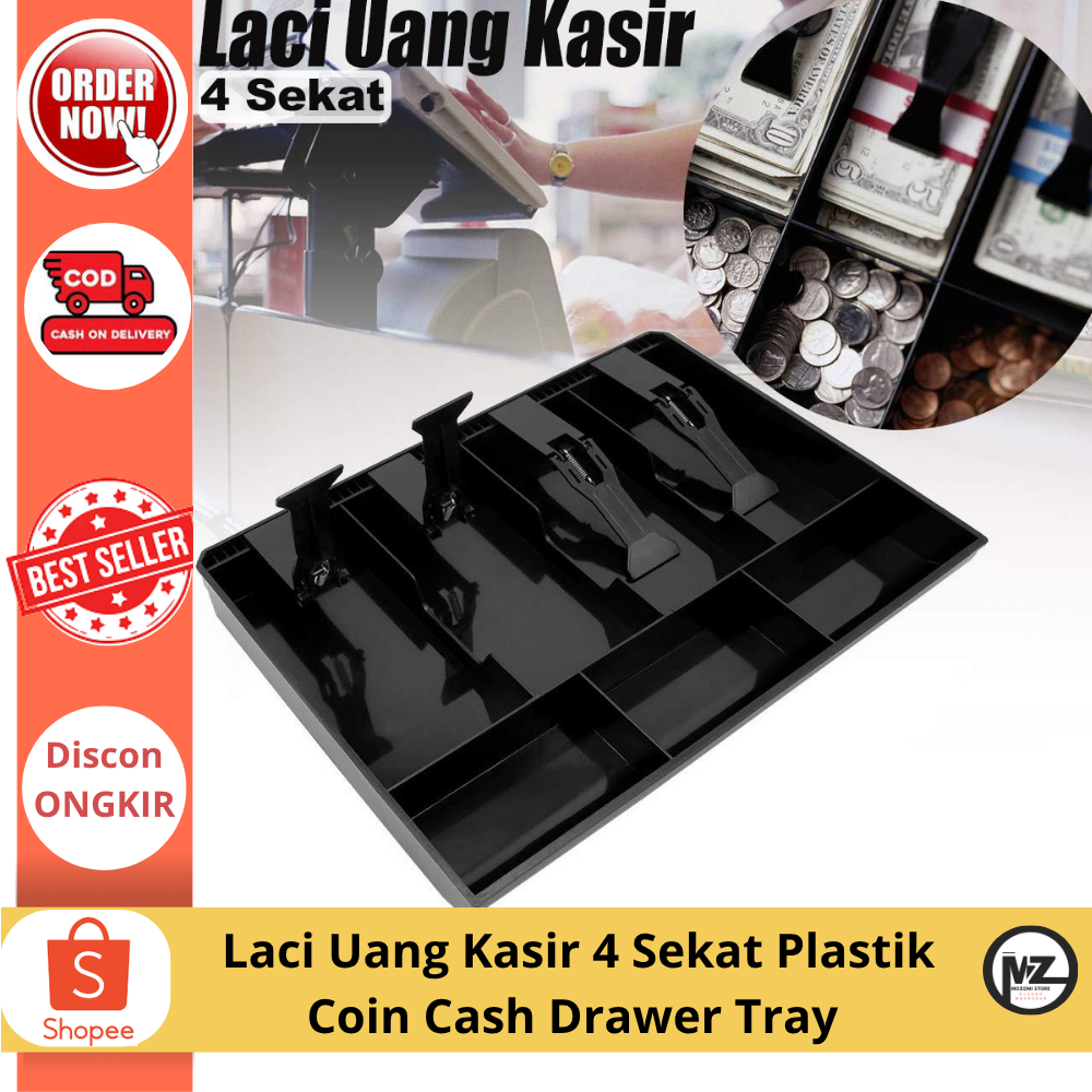 Laci Uang Kasir 4 Sekat Plastik Coin Cash Drawer Tray / Perlengkapan Kasir / Organizer Uang Toko