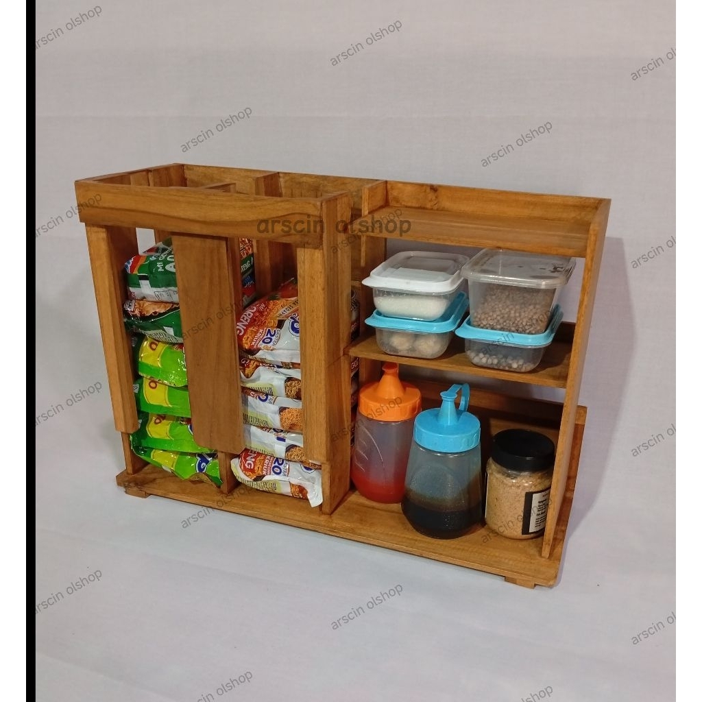 Rak mie instan/rak mie kayu/rak penyimpanan mie/display mie instan