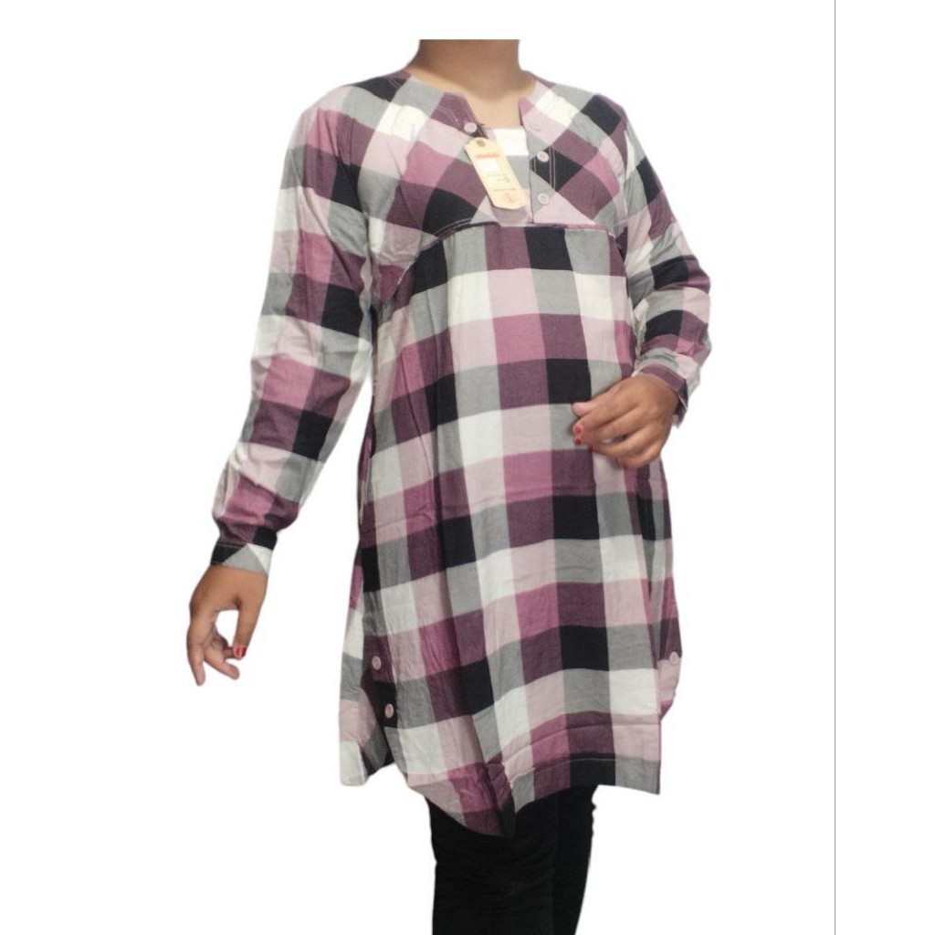L2 L3 L4 Atasan Tunik Rayon Motif Kotak-kotak Jumbo