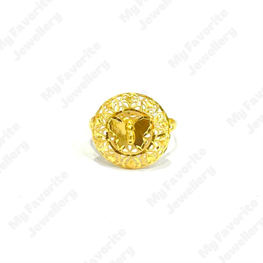 Cincin Kupu-kupu Kristal Elegan Adjustable Emas Asli Kadar 700