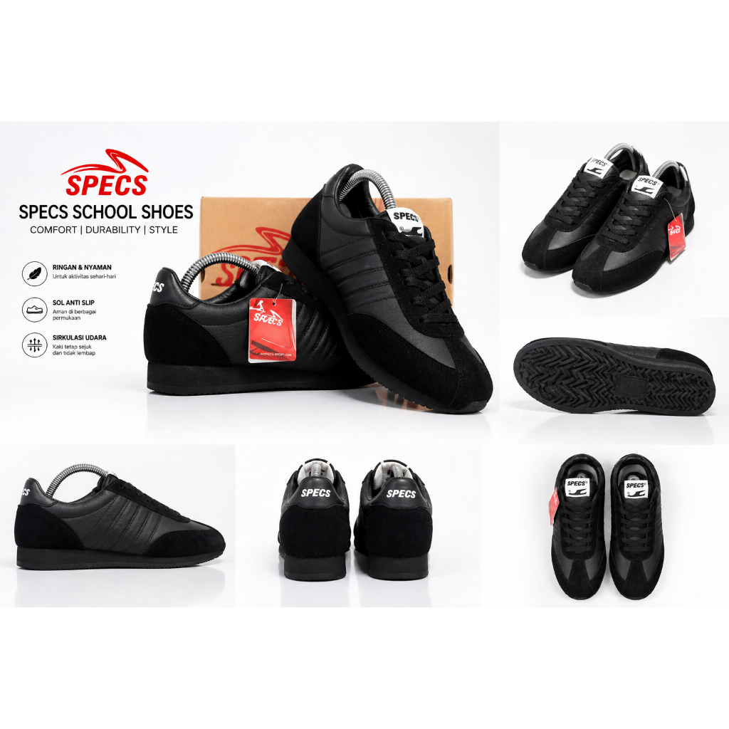 SEPATU SEKOLAH SPECS 104 all black 100% ORIGINAL