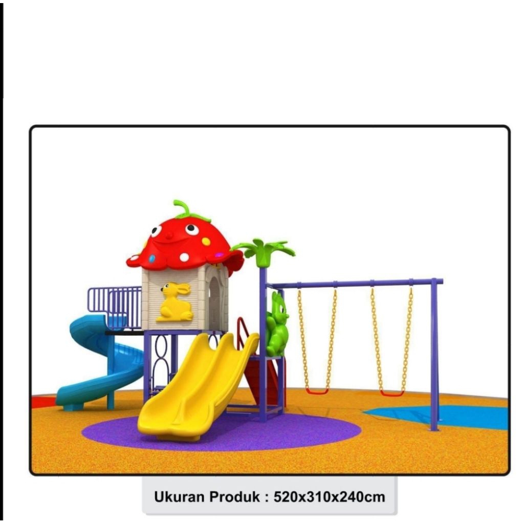 Playground Set Lengkap Anak Rumah Stroberi Seru dengan 3 Perosotan dan Ayunan Ganda