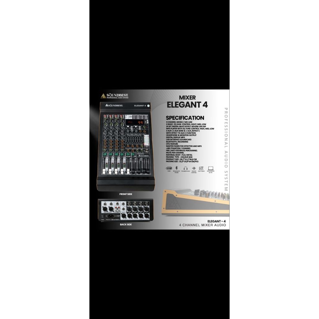 Mixer Audio 4 Channel Soundbest Elegant-4 New Ada Anti Feedback Original