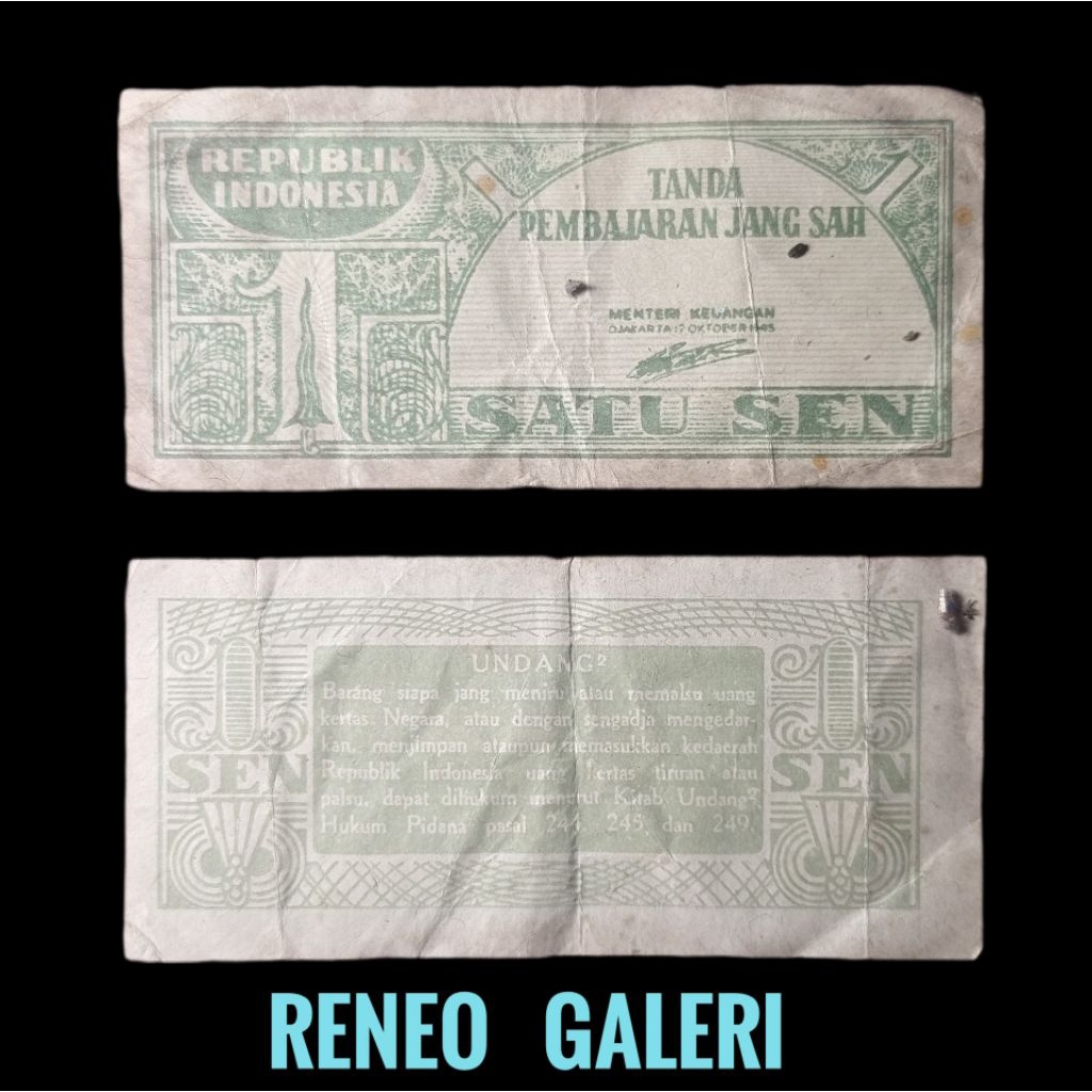 VF 10 Sen Seri ORI Tahun 1945 uang kertas pertama duit lama kuno Indonesia 0,1 Rupiah asli original