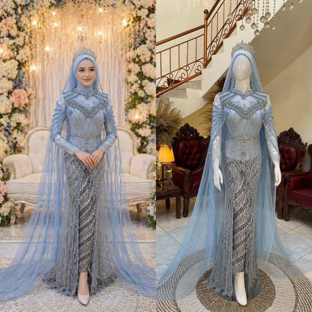 Kebaya Akad Pengantin Santili Full Payet / Kebaya Pengantin Belah Santili Full Payet / Baju Penganti