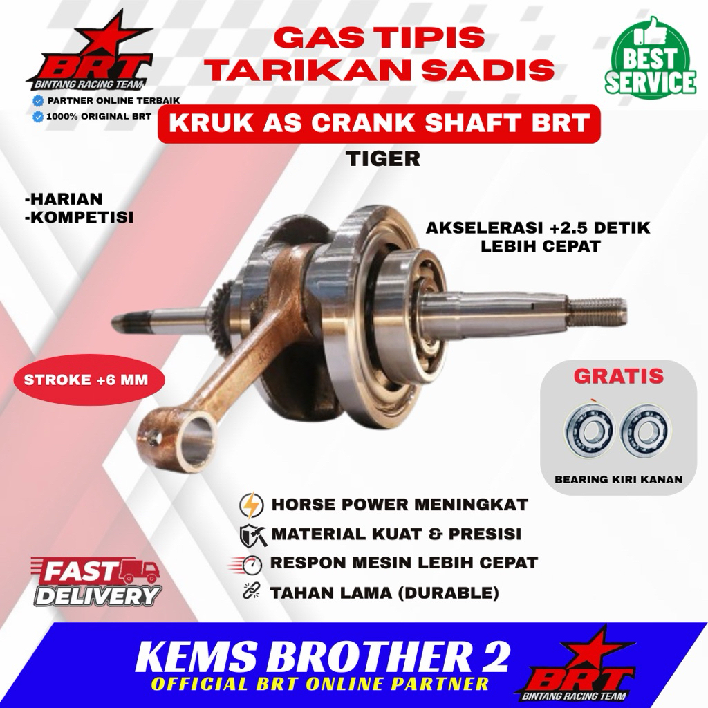 KRUK AS S TIGER SUPER CRANK SHAFT BRT STROKE UP ORIGINAL BRT FREE BEARING KRUK AS BRT
