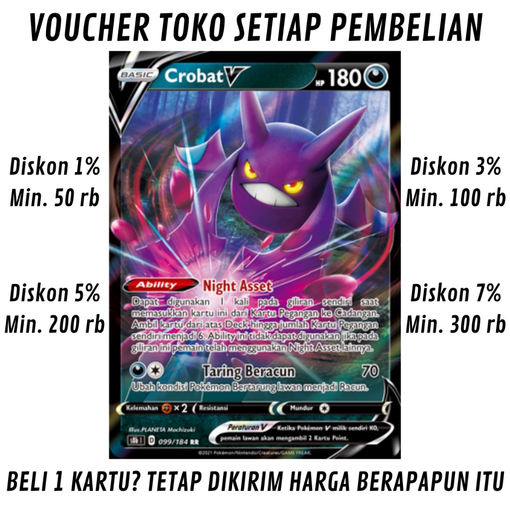 [S10%] Kartu Pokemon TCG Bahasa INDONESIA KONDISI NM (NEAR MINT) = PSA 7 Crobat V High Class Booster