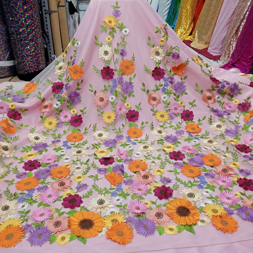 BAHAN/KAIN TILLE GARDEN 3D/TILLE BORDIR BUNGA TIMBUL