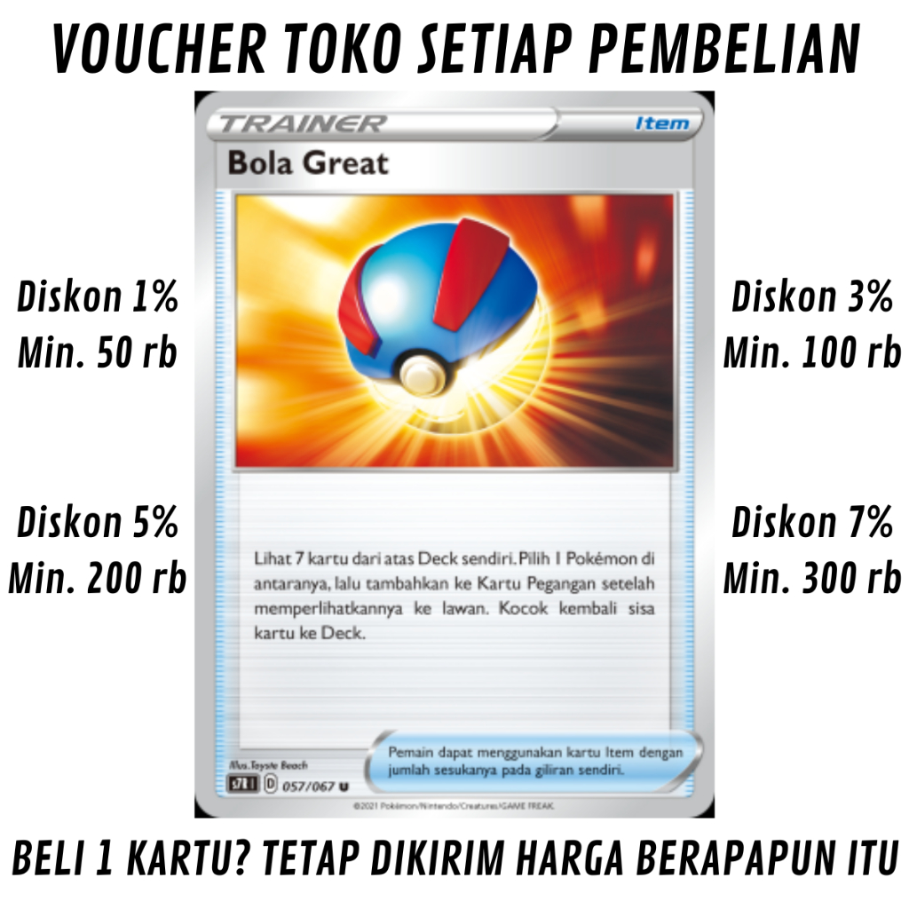 [S10%] Kartu Pokemon TCG Bahasa INDONESIA KONDISI NM (NEAR MINT) = PSA 7 Bola Great Booster Pack Aru