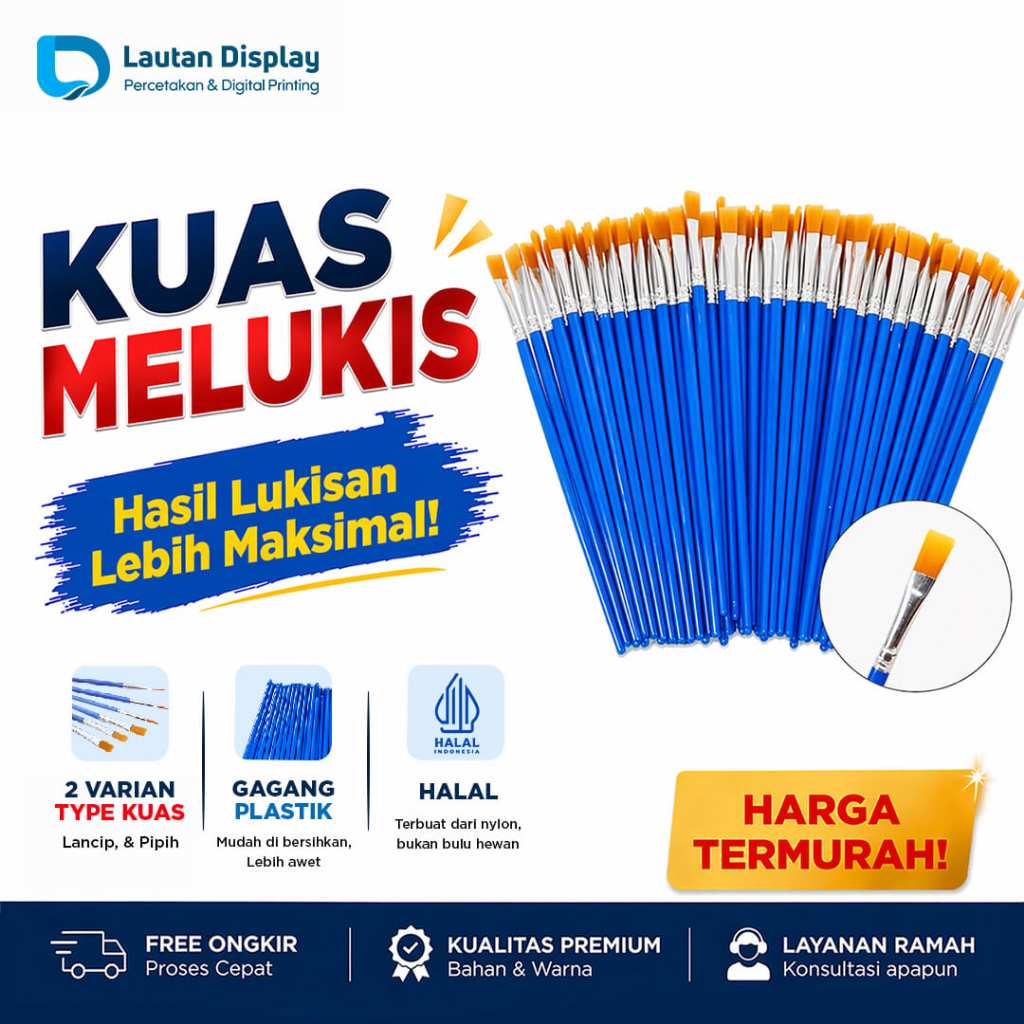 Kuas Lukis Flat, Kuas Lukis Kecil, Kuas Lancip, Koas Melukis Kecil, Palet, Wadah Cat