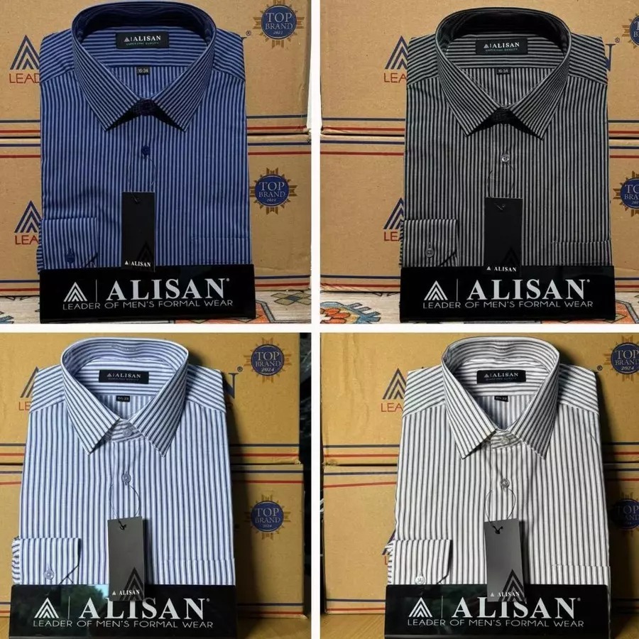 Kemeja Alisan Salur Garis Reguler Lengan Panjang