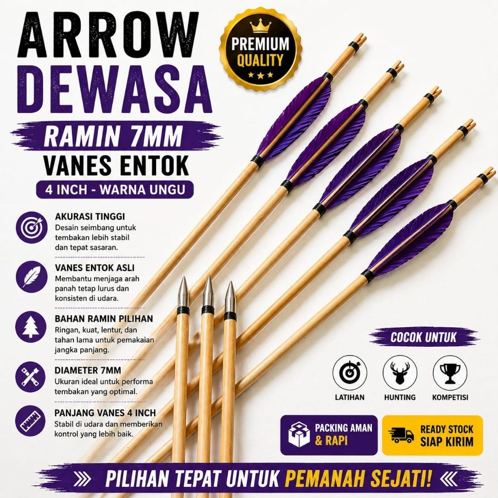 Arrow ramin dewasa vanes entok / 6 pcs olahraga panahan tradisional