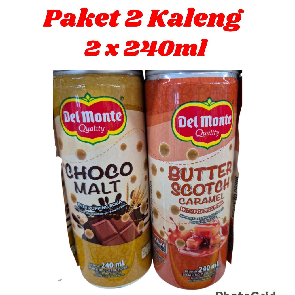 PAKET 2 KALENG Delmonte Del Monte Drink Chewy Boba Choco Malt / Butter Scotch Caramel 240ml