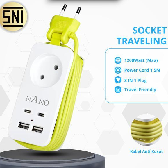Broco - Stop Kontak Traveling 1 Lubang Saklar+ 4 Port Usb/1 Lubang Saklar+2 Port Usb+2 Type C Stop