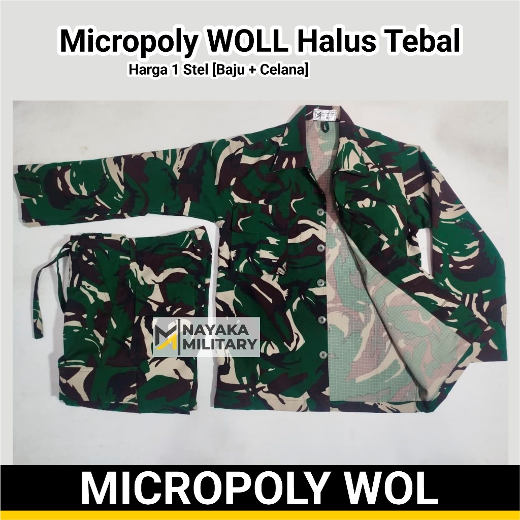 PDL Micropoli Woll Warna Gelap Seragam TNI Micropoly Wool Baju Mikropoli Wol Riptop Setelan Mikropol