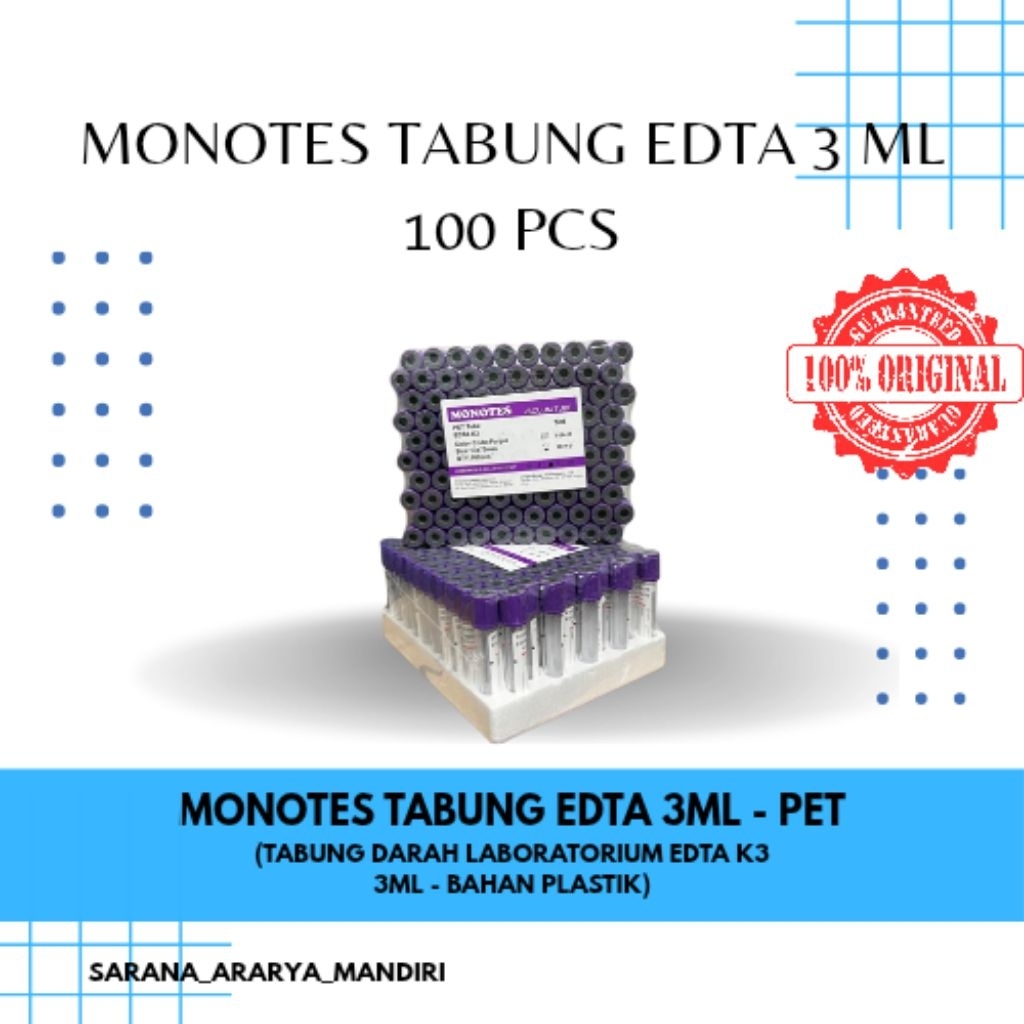 Tabung darah EDTA 3ml - Vacutainer EDTA Blood Collection Tube Ungu MONOTES EDTA