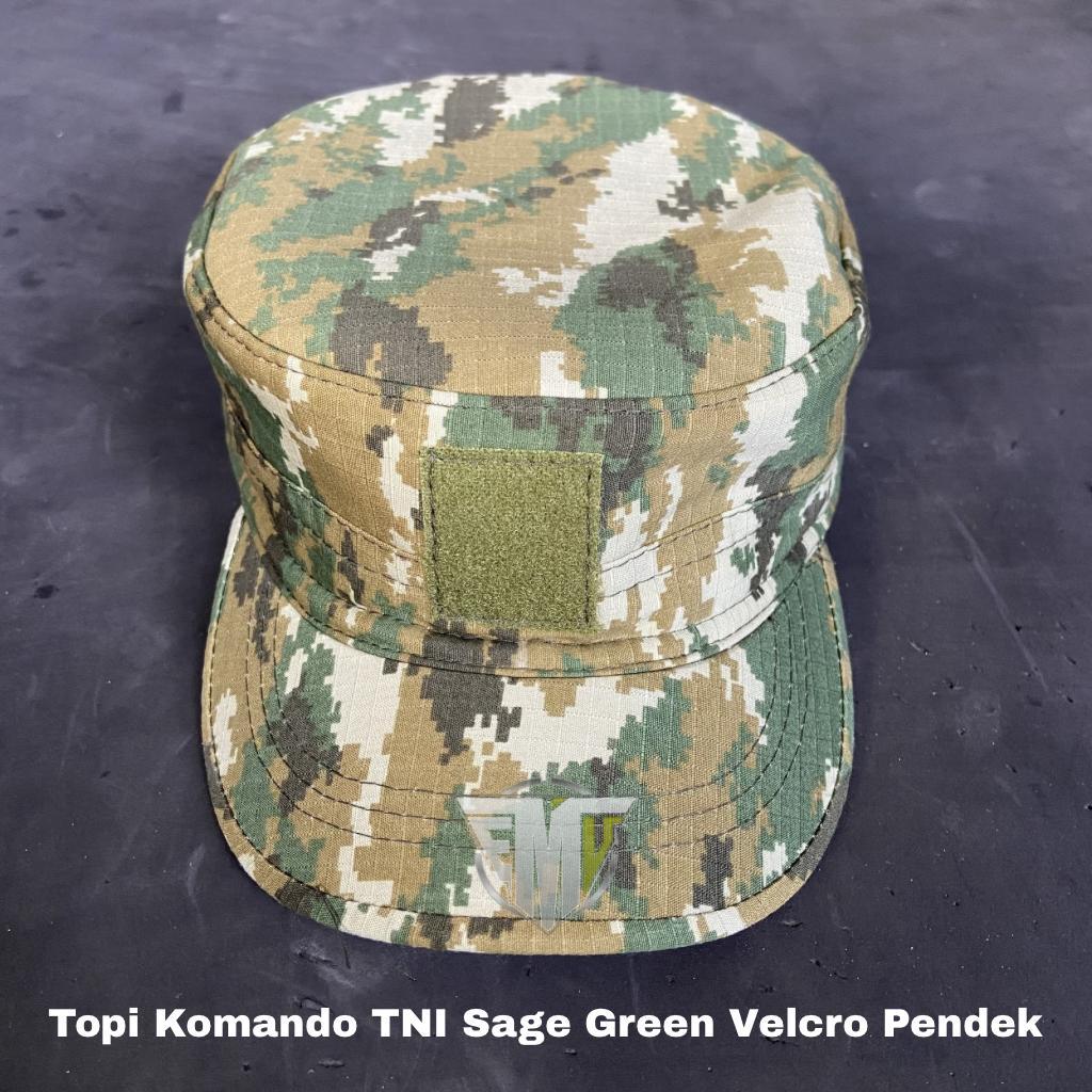 Topi Komando TNI Sage Green Velcro Pendek