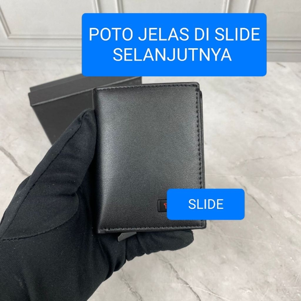 CARD HOLDER DOMPET KARTU BRANDED PRIA T'M 5017 BLACK LEATHER MIROR