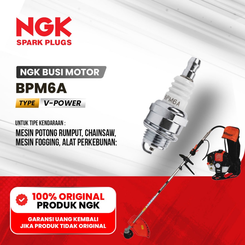 Busi NGK BPM6A Original - Mesin Potong Rumput, Chainsaw, Fogging, Leaf Blower - Busi NGK BPM-6A Asli
